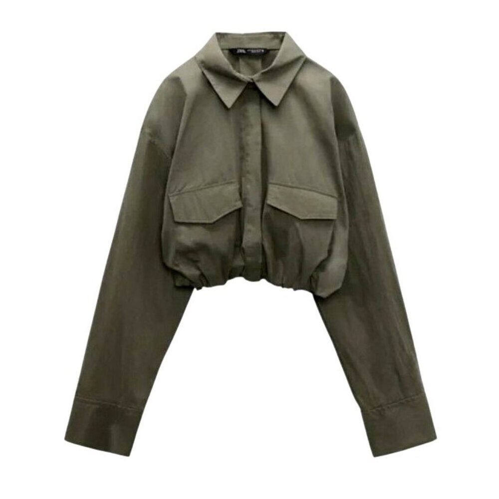 ZARA — Women’s Green Cropped Utility Jacket (Size L)